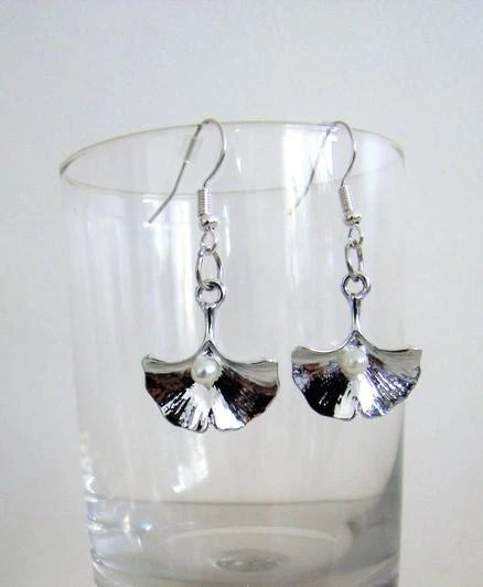 boucles oreilles gingko crochets argent 925 neuves criação – photo 3